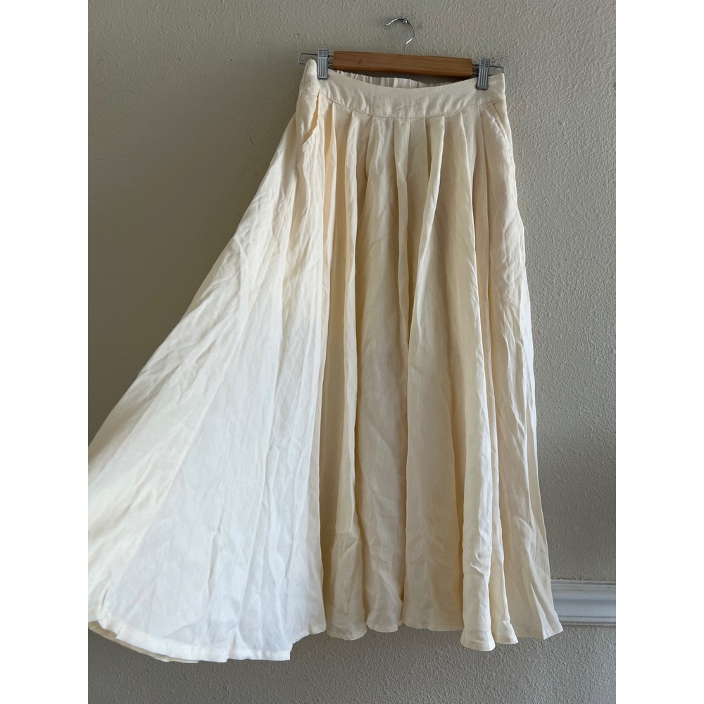 Mable Cream Ivory Pleated Maxi Skirt Pockets Size M/L Contemporay Feminine Flowy